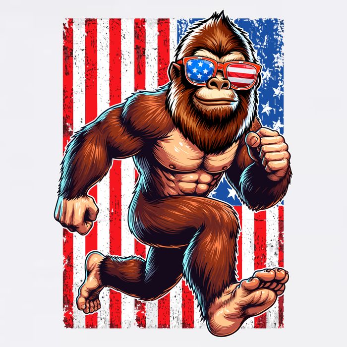 Usa Flag Bigfoot Running 4th Of July Button