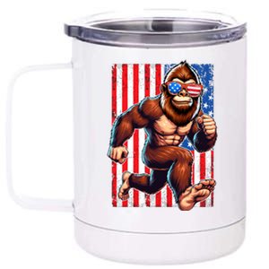 Usa Flag Bigfoot Running 4th Of July 12 oz Stainless Steel Tumbler Cup