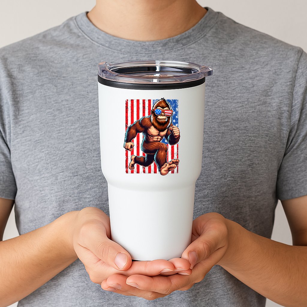 Usa Flag Bigfoot Running 4th Of July Tumbler