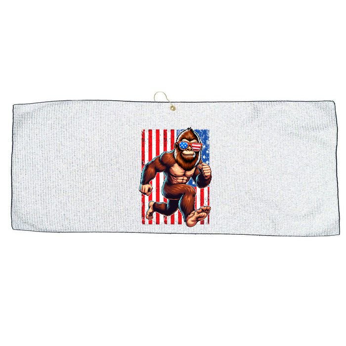 Usa Flag Bigfoot Running 4th Of July Large Microfiber Waffle Golf Towel