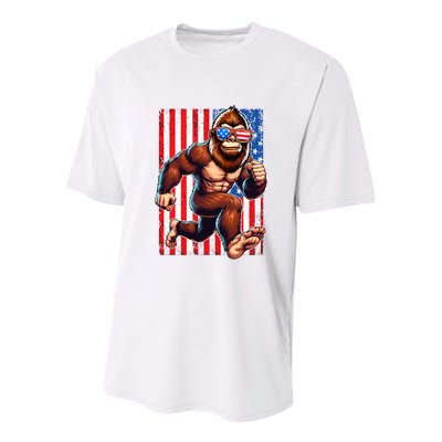 Usa Flag Bigfoot Running 4th Of July Youth Performance Sprint T-Shirt