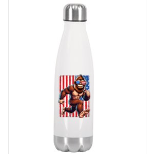 Usa Flag Bigfoot Running 4th Of July Stainless Steel Insulated Water Bottle