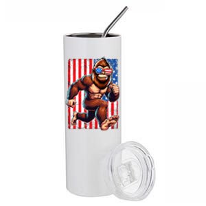 Usa Flag Bigfoot Running 4th Of July Stainless Steel Tumbler