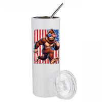 Usa Flag Bigfoot Running 4th Of July Stainless Steel Tumbler