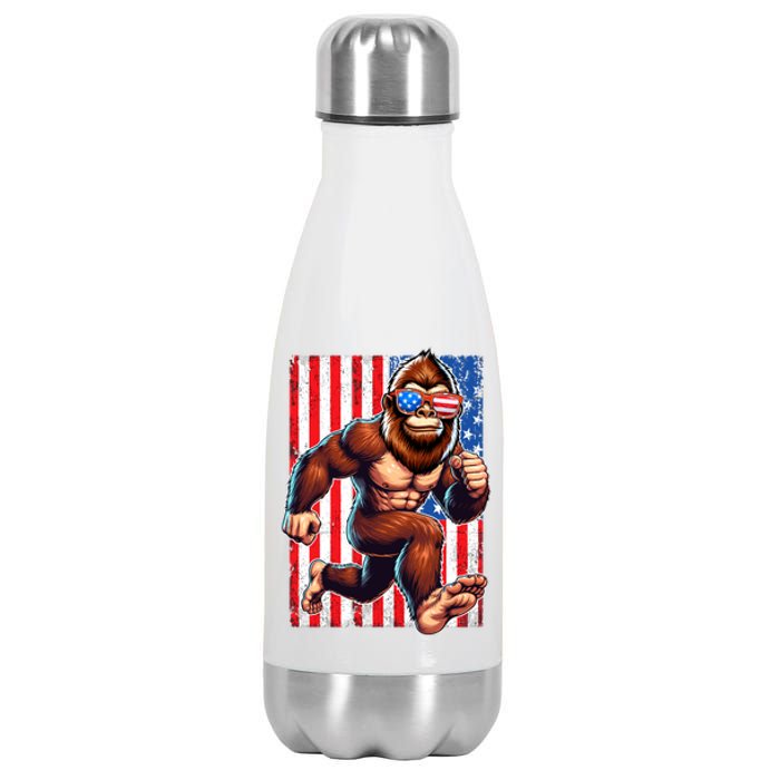 Usa Flag Bigfoot Running 4th Of July Stainless Steel Insulated Water Bottle