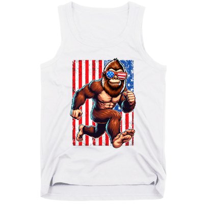 Usa Flag Bigfoot Running 4th Of July Tank Top