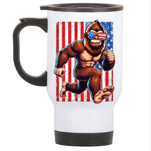 Usa Flag Bigfoot Running 4th Of July Stainless Steel Travel Mug