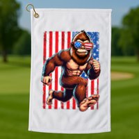 Usa Flag Bigfoot Running 4th Of July Golf Towel