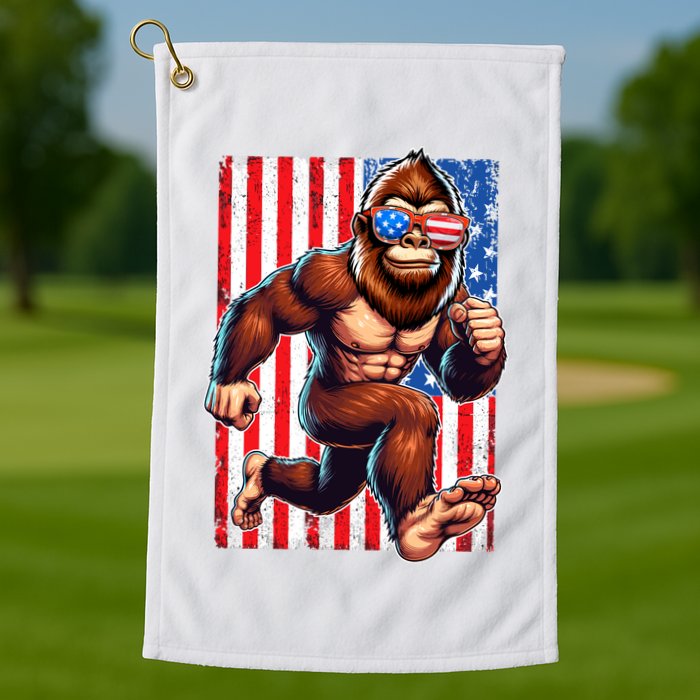 Usa Flag Bigfoot Running 4th Of July Golf Towel