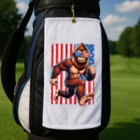 Usa Flag Bigfoot Running 4th Of July Golf Towel