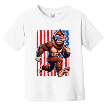 Usa Flag Bigfoot Running 4th Of July Toddler T-Shirt