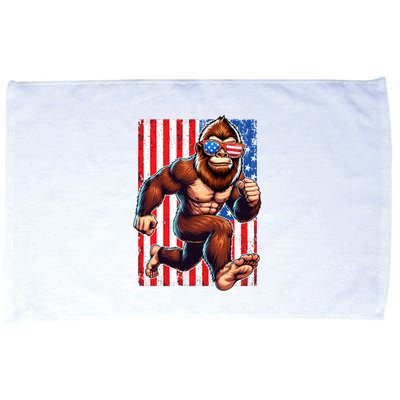 Usa Flag Bigfoot Running 4th Of July Microfiber Hand Towel