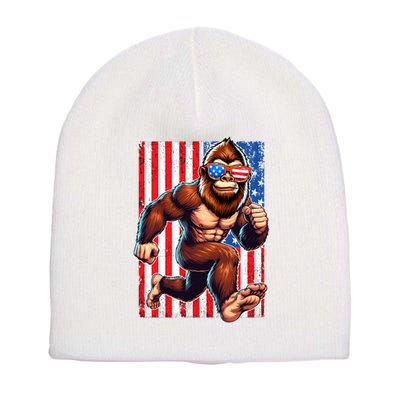 Usa Flag Bigfoot Running 4th Of July Short Acrylic Beanie