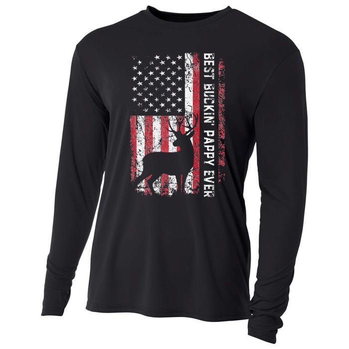 USA Flag Best Buckin Pappy Ever Deer Hunting Fathers Day Cooling Performance Long Sleeve Crew