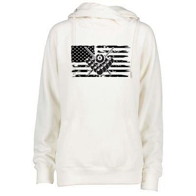 US Flag Billiards Pool Player Snooker Game Billiards Dad Gift For Mother's Day Womens Funnel Neck Pullover Hood