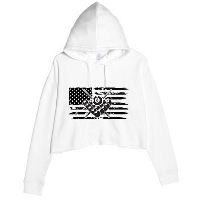 US Flag Billiards Pool Player Snooker Game Billiards Dad Gift For Mother's Day Crop Fleece Hoodie