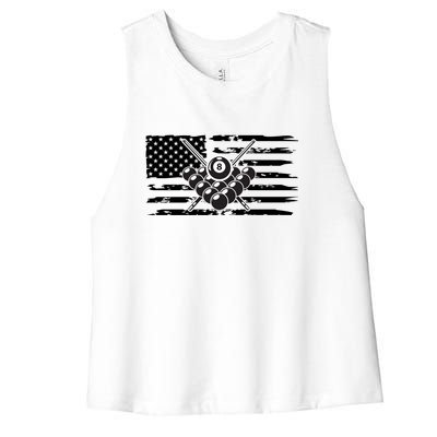 US Flag Billiards Pool Player Snooker Game Billiards Dad Gift For Mother's Day Women's Racerback Cropped Tank