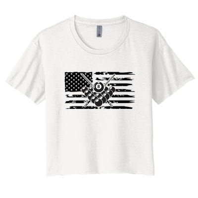 US Flag Billiards Pool Player Snooker Game Billiards Dad Gift For Mother's Day Women's Crop Top Tee