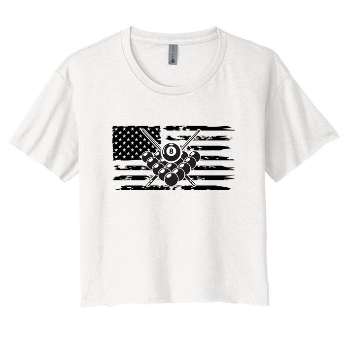 US Flag Billiards Pool Player Snooker Game Billiards Dad Gift For Mother's Day Women's Crop Top Tee