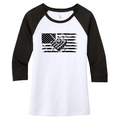 US Flag Billiards Pool Player Snooker Game Billiards Dad Gift For Mother's Day Women's Tri-Blend 3/4-Sleeve Raglan Shirt