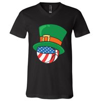 USA Flag Baseball Leprechaun Patrick V-Neck T-Shirt