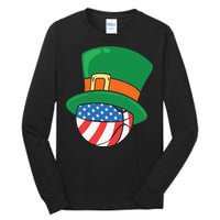 USA Flag Baseball Leprechaun Patrick Tall Long Sleeve T-Shirt