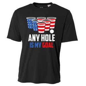 USA Flag Beer Pong Game 4th of July Beer any hole is my goal Cooling Performance Crew T-Shirt