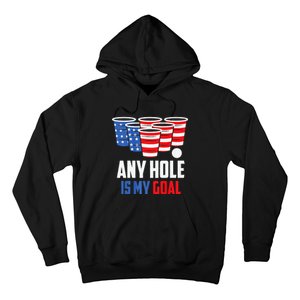 USA Flag Beer Pong Game 4th of July Beer any hole is my goal Hoodie