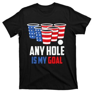 USA Flag Beer Pong Game 4th of July Beer any hole is my goal T-Shirt