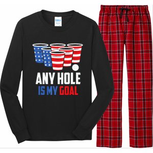 USA Flag Beer Pong Game 4th of July Beer any hole is my goal Long Sleeve Pajama Set