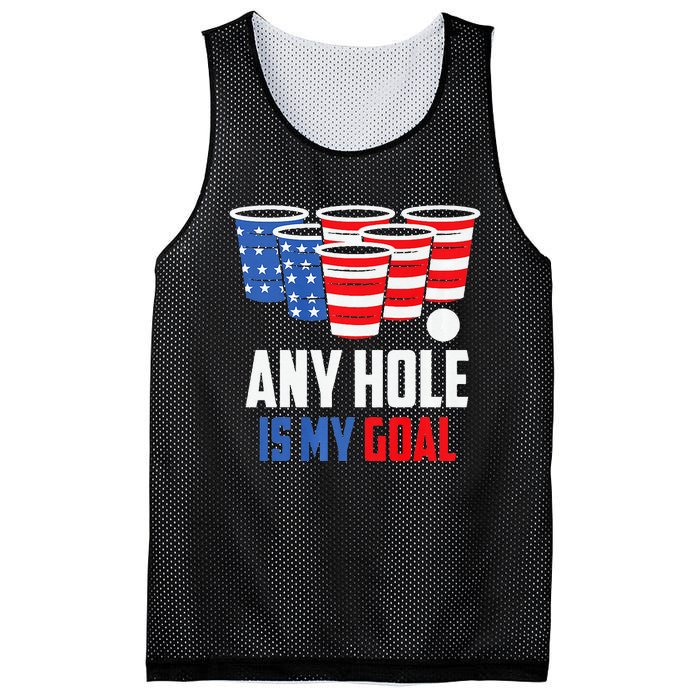 USA Flag Beer Pong Game 4th of July Beer any hole is my goal Mesh Reversible Basketball Jersey Tank