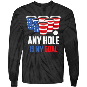 USA Flag Beer Pong Game 4th of July Beer any hole is my goal Tie-Dye Long Sleeve Shirt