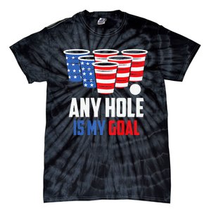 USA Flag Beer Pong Game 4th of July Beer any hole is my goal Tie-Dye T-Shirt