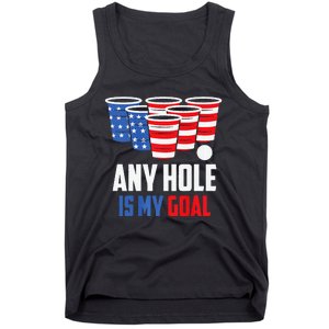 USA Flag Beer Pong Game 4th of July Beer any hole is my goal Tank Top