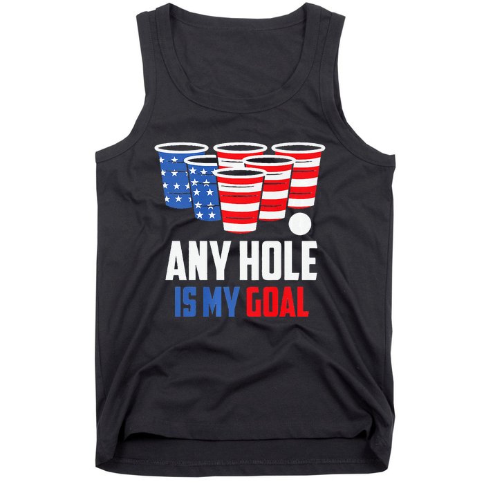 USA Flag Beer Pong Game 4th of July Beer any hole is my goal Tank Top