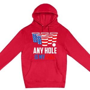 USA Flag Beer Pong Game 4th of July Beer any hole is my goal Premium Pullover Hoodie