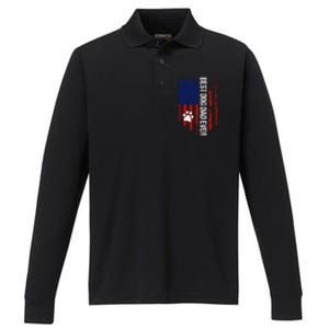 Usa Flag Best Dog Dad Ever American Fathers Day Dog Dad Paw Performance Long Sleeve Polo