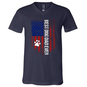 Usa Flag Best Dog Dad Ever American Fathers Day Dog Dad Paw V-Neck T-Shirt