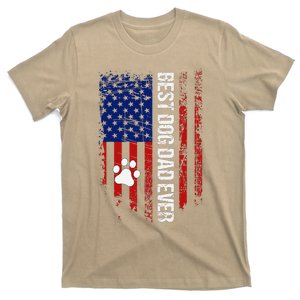 Usa Flag Best Dog Dad Ever American Fathers Day Dog Dad Paw T-Shirt