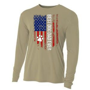 Usa Flag Best Dog Dad Ever American Fathers Day Dog Dad Paw Cooling Performance Long Sleeve Crew