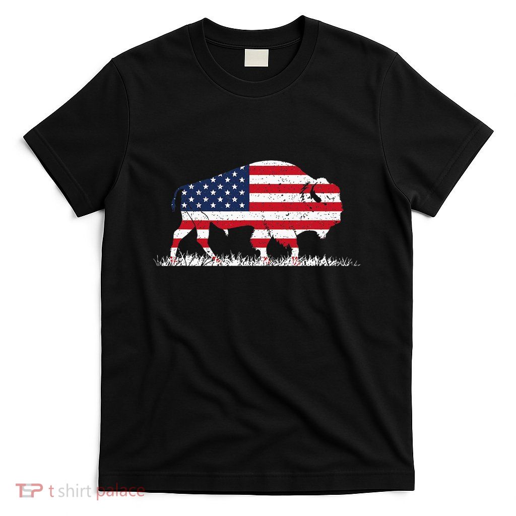 Us Flag Buffalo Wildlife Animal Gift Buffalo T-Shirt