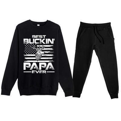 Usa Flag Best Buckin Papa Ever Deer Hunting Gift Premium Crewneck Sweatsuit Set