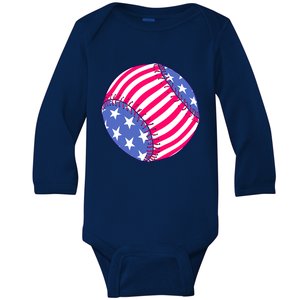 USA Flag Baseball Ball Sport Lover Gifts Baby Long Sleeve Bodysuit