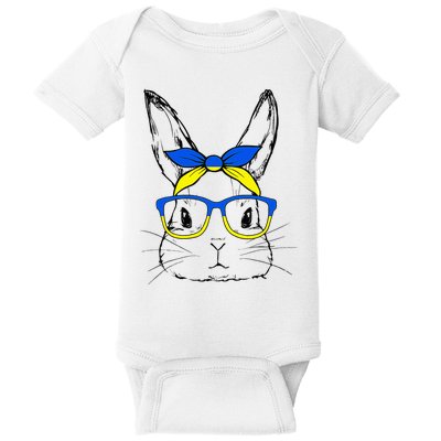 Ukrainian Flag Bunny Face Glasses Easter Day Baby Bodysuit