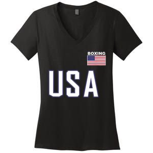 USA Flag Boxing Cool Boxer Training Equipment Women's V-Neck T-Shirt