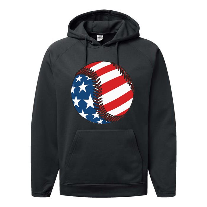 USA Flag Baseball Ball Sport Lover Gifts Idea Unisex Performance Fleece Hoodie