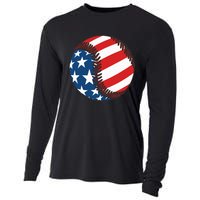 USA Flag Baseball Ball Sport Lover Gifts Idea Unisex Cooling Performance Long Sleeve Crew