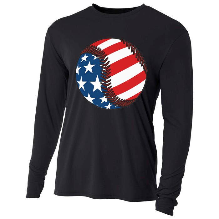 USA Flag Baseball Ball Sport Lover Gifts Idea Unisex Cooling Performance Long Sleeve Crew