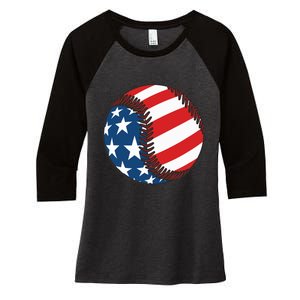 USA Flag Baseball Ball Sport Lover Gifts Idea Unisex Women's Tri-Blend 3/4-Sleeve Raglan Shirt