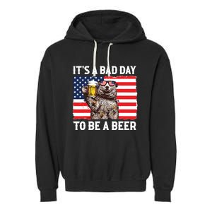 Us Flag Bear Drinking To Be A Beer Garment-Dyed Fleece Hoodie